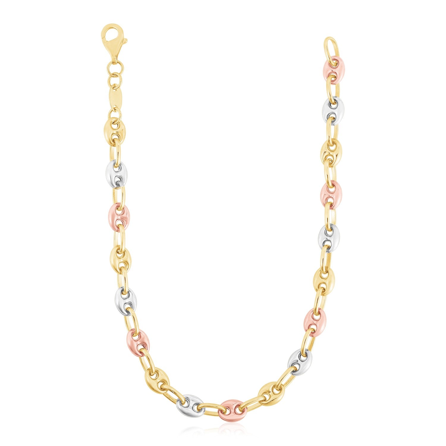 14k Tri Color Gold High Polish Puffed Mariner Link Chain (4.90 mm) - Tri-Color Gold - Peelerie